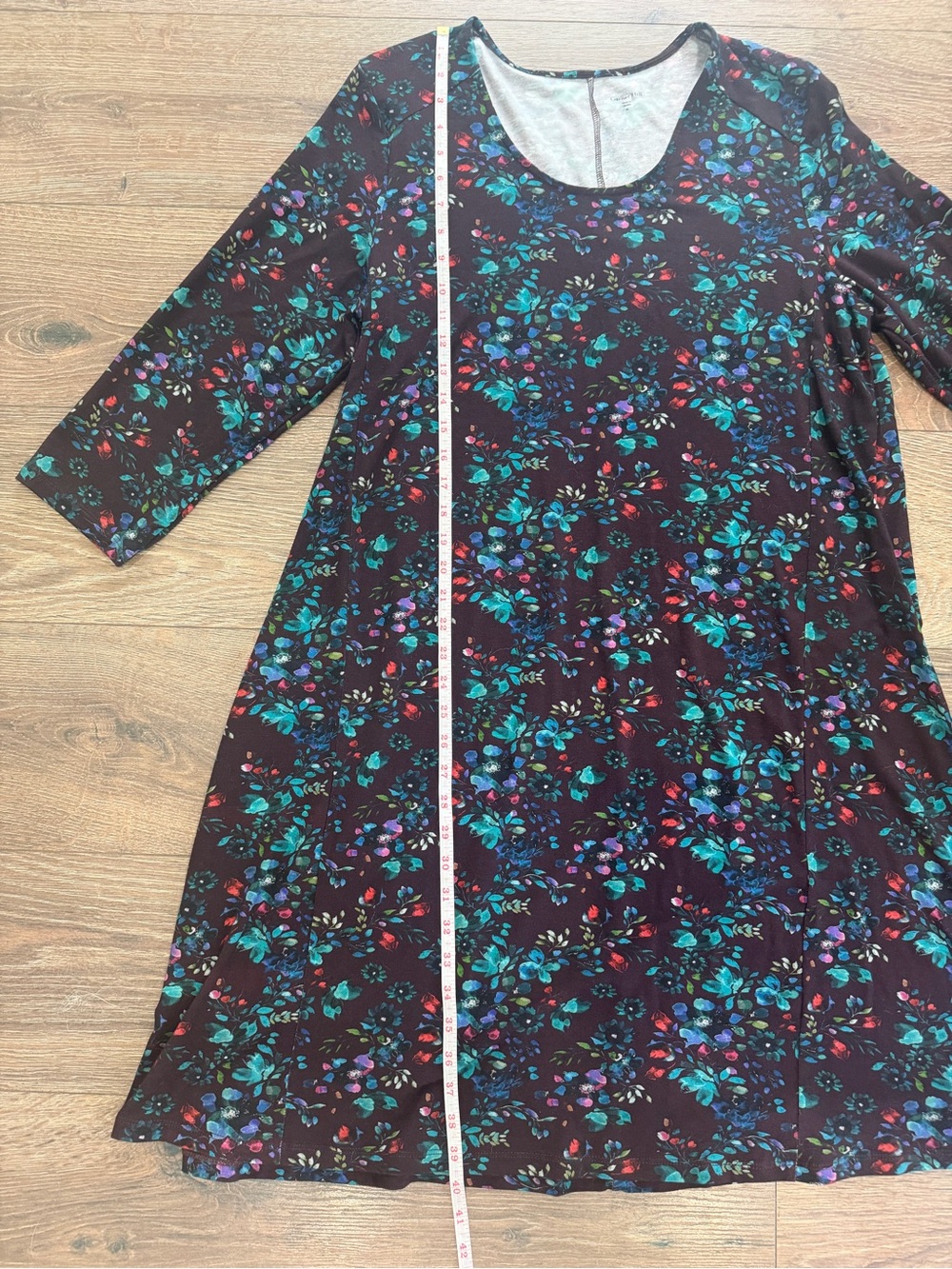 Garnet Hill Womens 3/4 Sleeve Trapeze Dress Stretch Blue Watercolor Floral XL - Picture 9 of 9